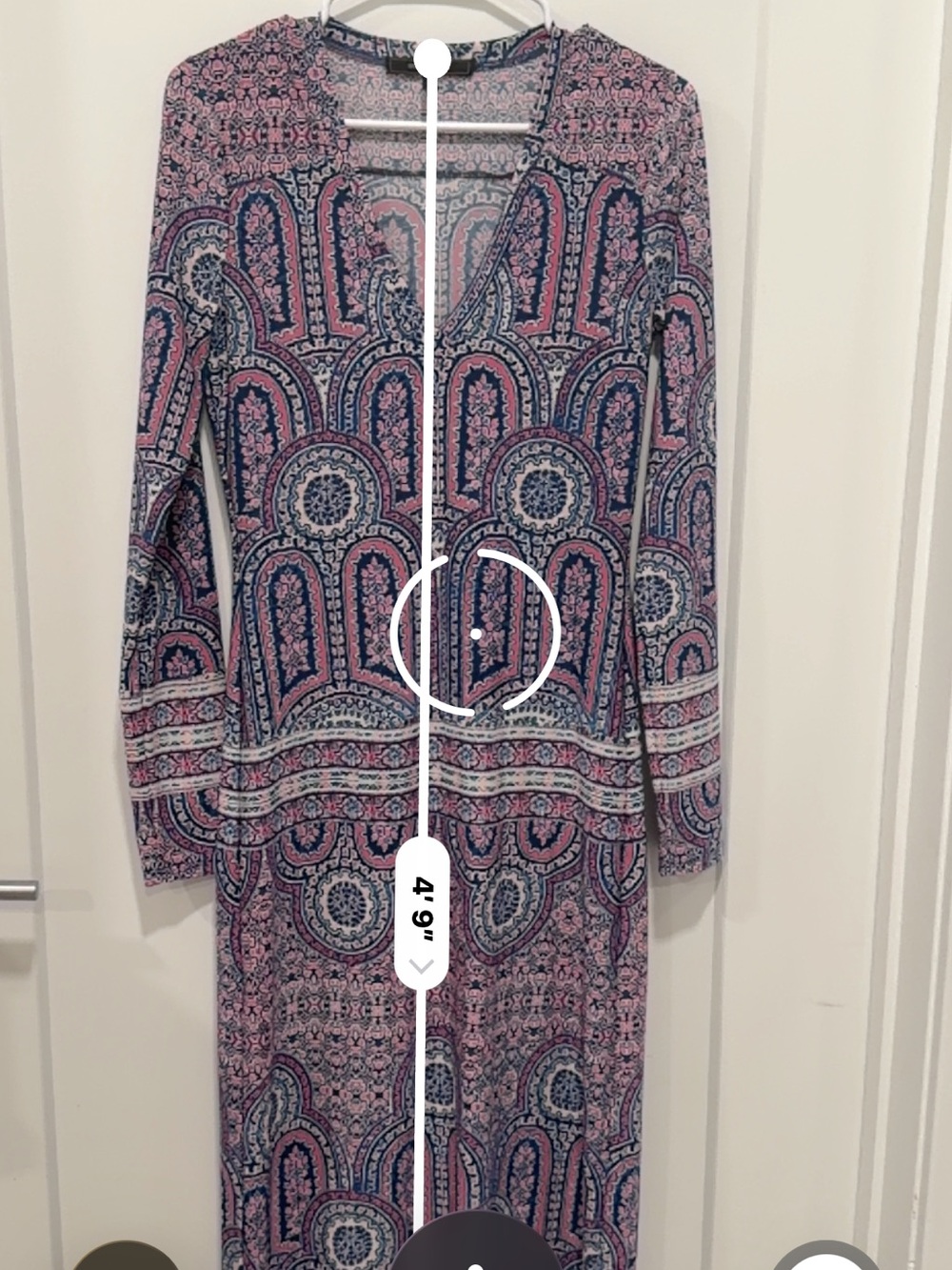BCBGMaxAzria Pink and Navy Printed Long-Sleeve Maxi Dress